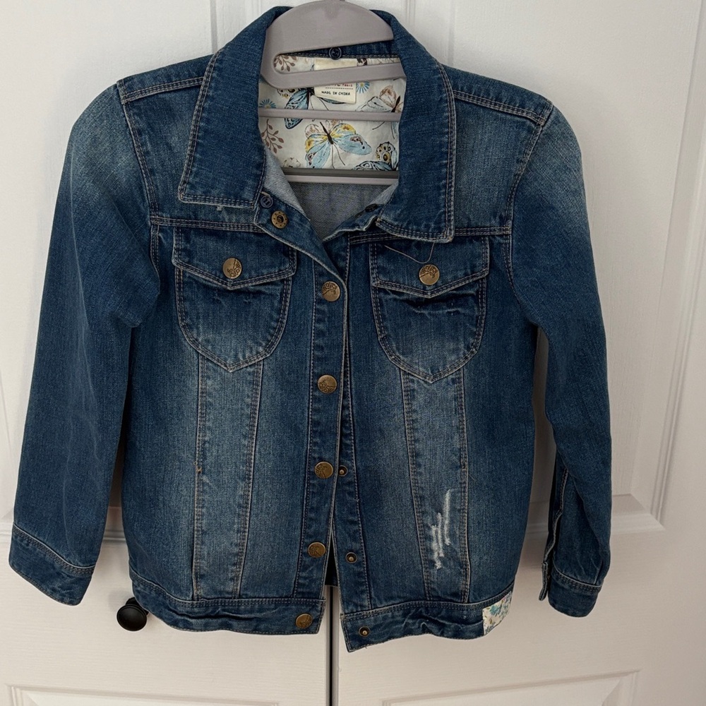 Children's Blue Denim Jacket with Butterfly Lining